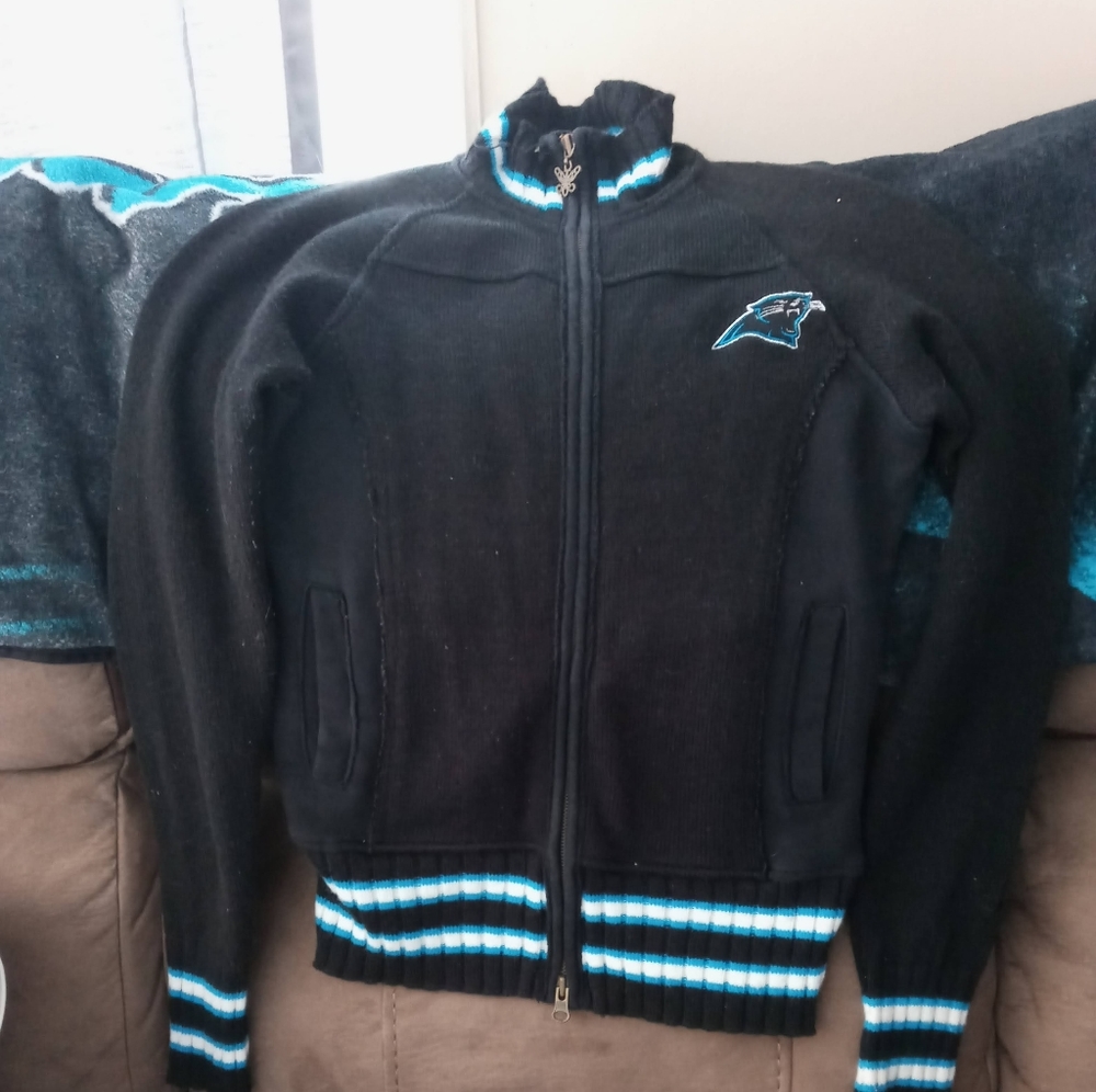 EUC-Touch by Alyssa Milano Carolina Panthers Sweater Jacket! XS/S